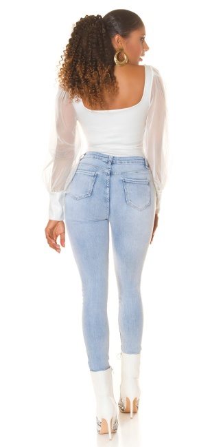 Hoge taille ripped jeans in lichte denim-spijkerstof blauw
